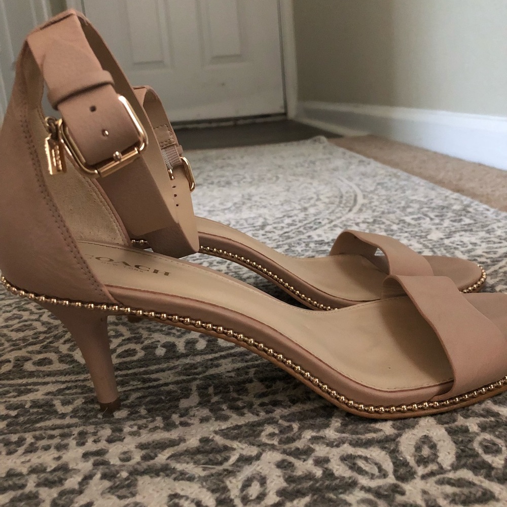 Studded Leather Cream Coach Heel